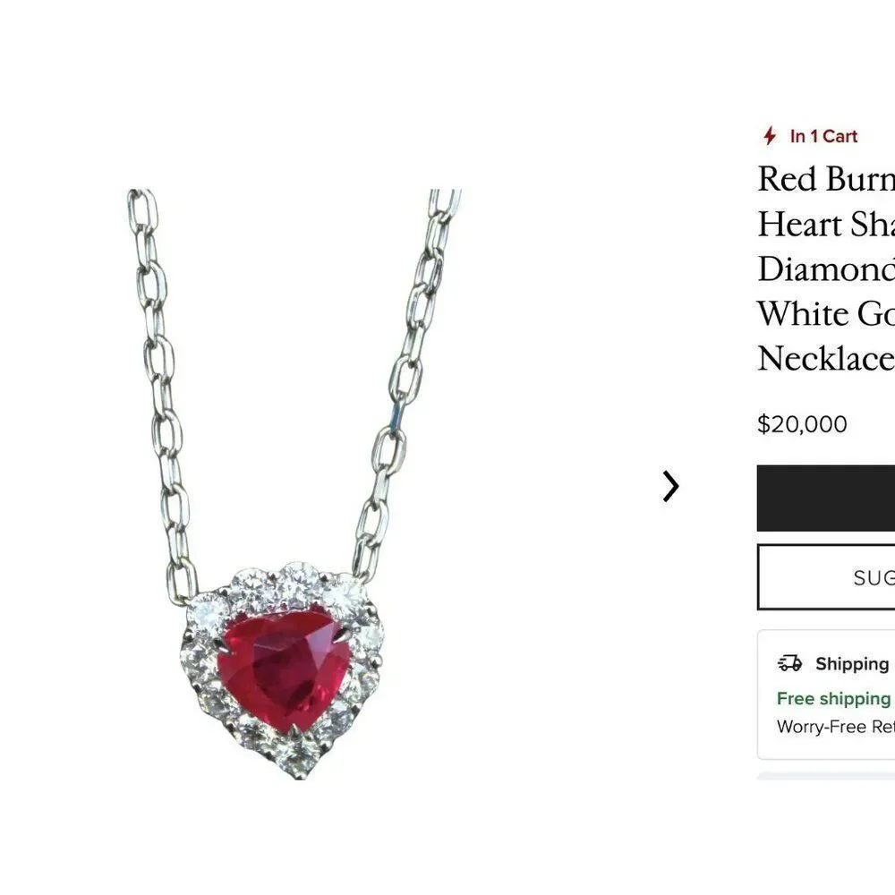 14K White Gold- Natural Ruby & Diamond Necklace -18